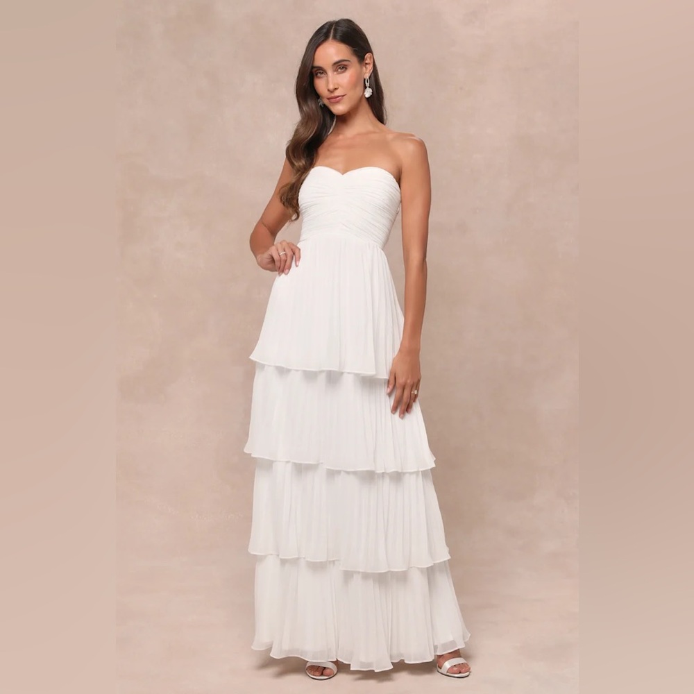 Lulu's White Strapless Tiered Maxi Dress